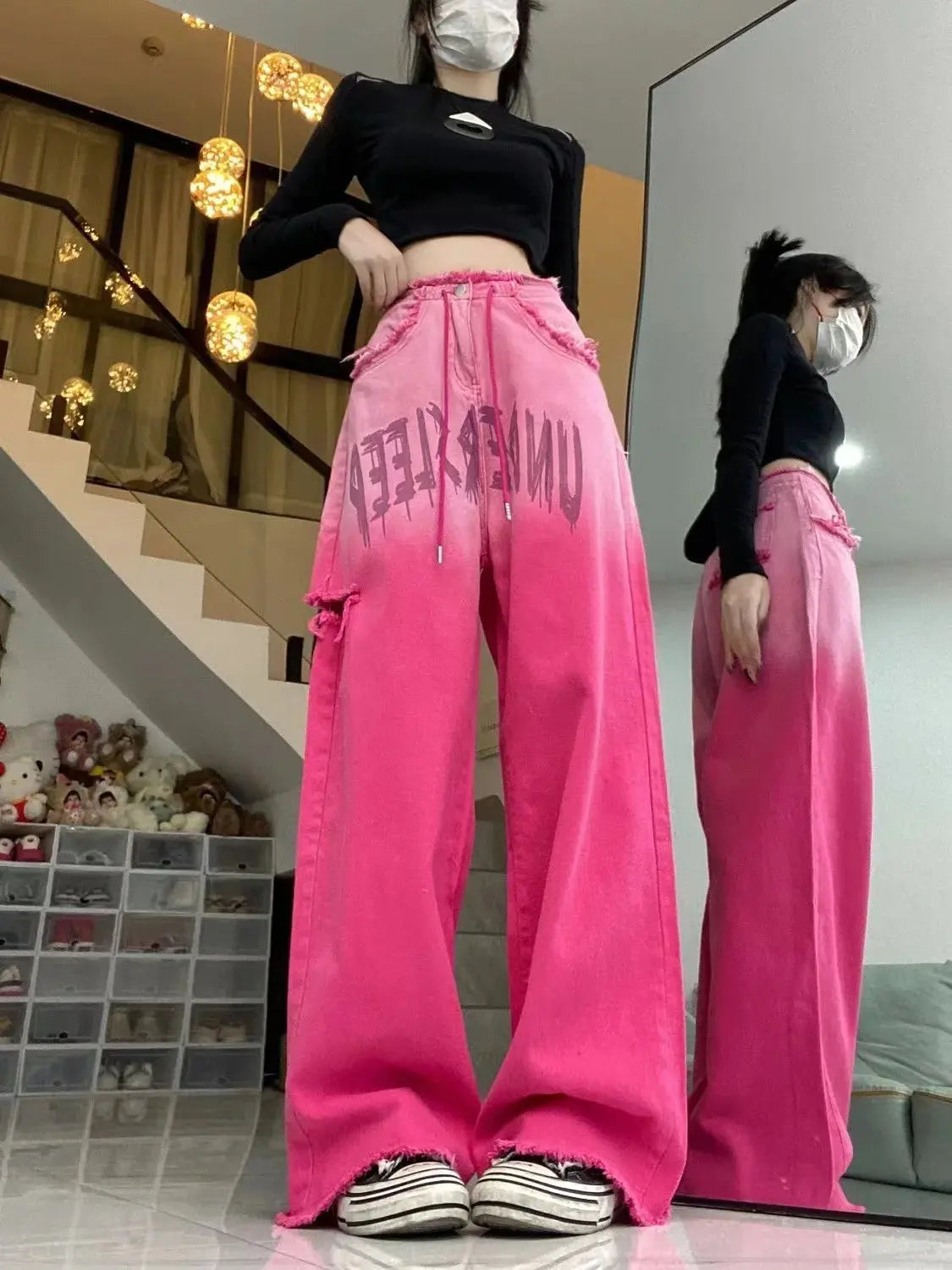Street Pink Embroidered Jeans - DRACO COUTURE