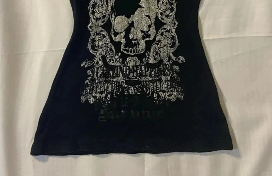 Y2K Kleidung T-Shirts Buchstaben Gothic Damen Y2K Crop Top Sexy Slim Shirt Punk Totenkopf Grafik Tees Sweet Harajuku Korea Girl Punk
