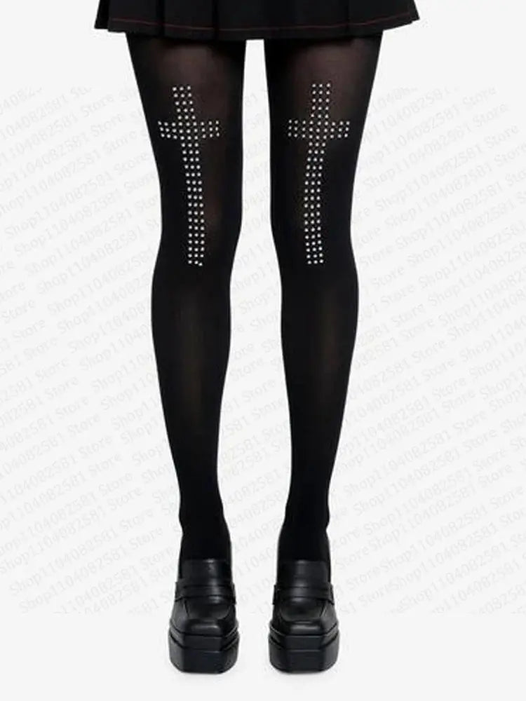 Retro 2000s women's tight pants cross hot brick tight pants elastic aesthetics hip-hop street casual cosplay emo girl Y2K style - DRACO COUTURE