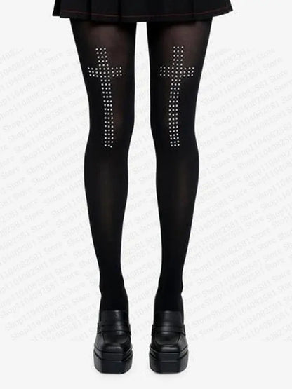 Retro 2000s women's tight pants cross hot brick tight pants elastic aesthetics hip-hop street casual cosplay emo girl Y2K style - DRACO COUTURE