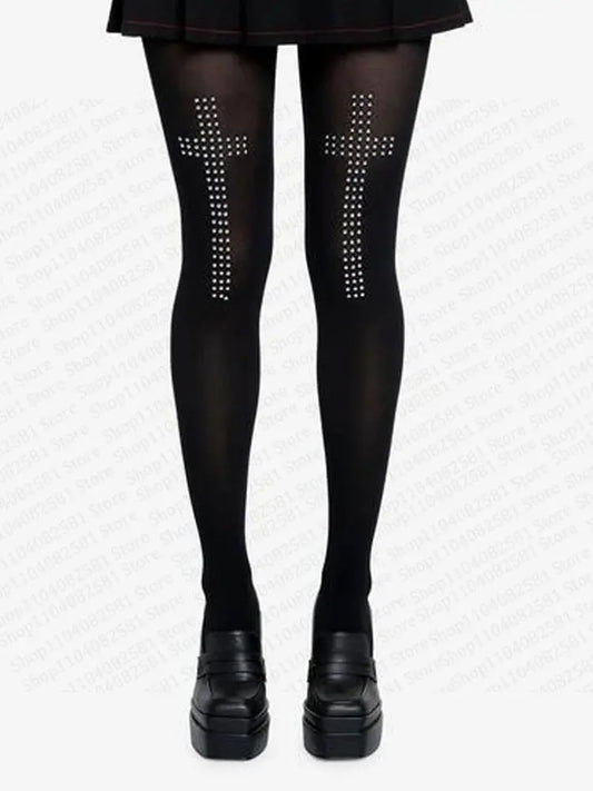 Retro 2000s women's tight pants cross hot brick tight pants elastic aesthetics hip-hop street casual cosplay emo girl Y2K style - DRACO COUTURE