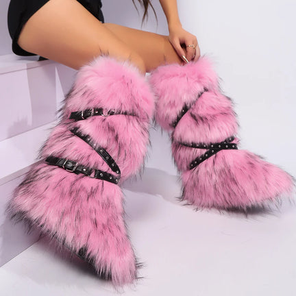 Fluffy Buty Zimowe z Klamrą Y2K