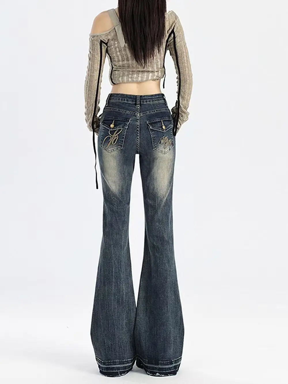 American High Street Spicy Girls Low Waist Jeans Damen Herbst Vintage Y2k Design Sense Slim Fit Straight Tube Micro Flare Pants