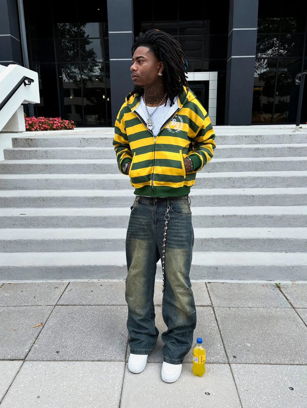 Y2K Street Kid Kapuzenpullover mit Reißverschluss, Streifenmuster, Nietenstickerei, Sweatshirt, neue Herren-Hip-Hop-Mode, Streetwear, Unisex, kastenförmig