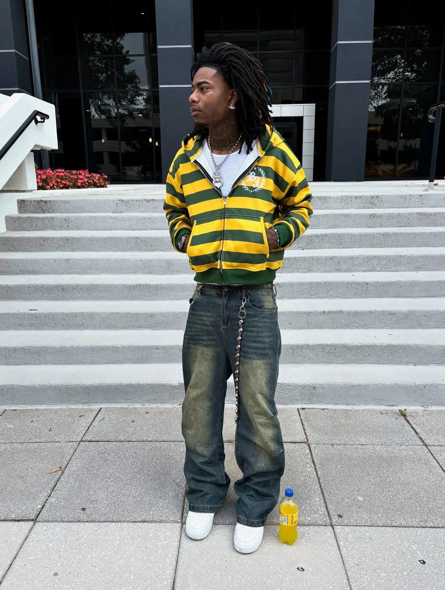 Y2K Street Kid Kapuzenpullover mit Reißverschluss, Streifenmuster, Nietenstickerei, Sweatshirt, neue Herren-Hip-Hop-Mode, Streetwear, Unisex, kastenförmig