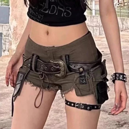 American High Street Y2k Babes Mini Shorts Vintage Wasteland Style Cargo Denim Pants Women Retro Low Rise Hot Pants Summer 2025 DRACO COUTURE