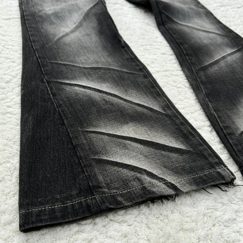 Y2K Schlagjeans mit Schnürung, Retro-Look, gewaschene Pfotenabdrücke, doppelter Bund, Slim Fit, Herrenjeans, Gothic-Stil, High Street Wear, Unisex-Bootcut-Jeans