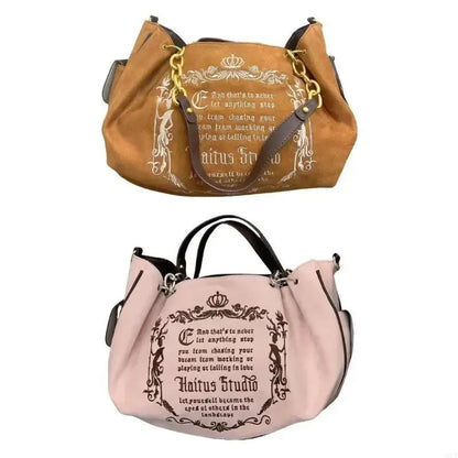 M6CC Unique Pumpkin Canvas Letter Large Shoulder Bag for Women with Chain Strap - DRACO COUTURE