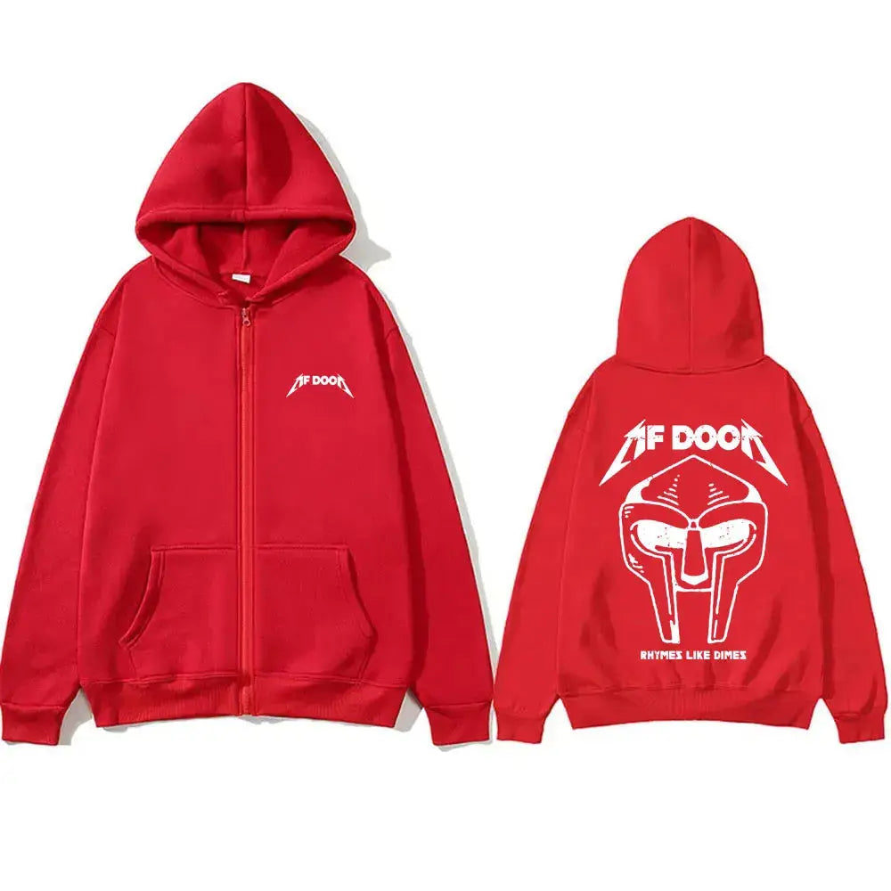 Rapper Mf Doom Doomsday Rhymes Like Dimes Zipper Hoodie Men Women Hip Hop Oversized Zip Up Sweatshirt Rock Gothic Zip Up Jacket - DRACO COUTURE