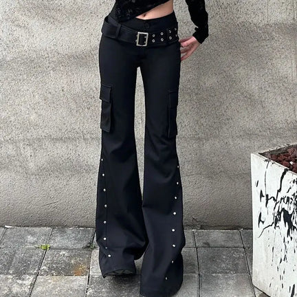 Y2K Goth Flared Pants Women