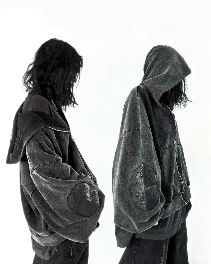 Washed Streetwear Hoodie Grau