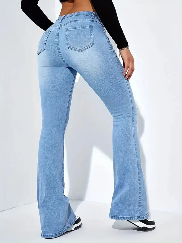 Damen Schlagjeans, Stretch, Mustache-Jeans, modische Skinny-Jeans mit hohem Bund, graue Denim-Hose, klassische Y2K-Punk-Langhose