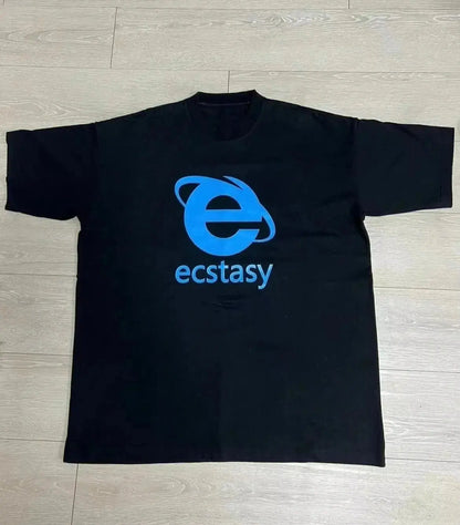 Streetwear Ecstasy New T Shirt Y2K Men's Harajuku White T-shirt Letter Pattern Printing Oversize Loose Short-sleeved Gothic Top - DRACO COUTURE