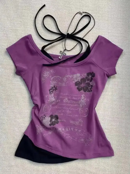 2024 Summer Sexy One Shoulder Design Y2k Vintage T-Shirts - DRACO COUTURE