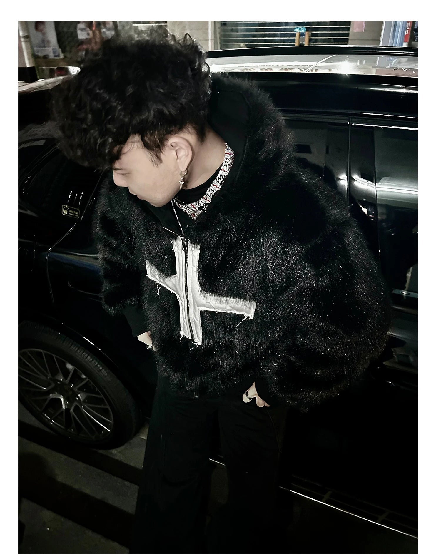 Punk-Winterjacke aus Kunstpelz