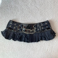 Y2K New Hot Girl Black Silver Skirt Women Harajuku Sexy Punk Low Waist Mini Skirt Gothic Black Leather Stitching Pleated Skirt - DRACO COUTURE