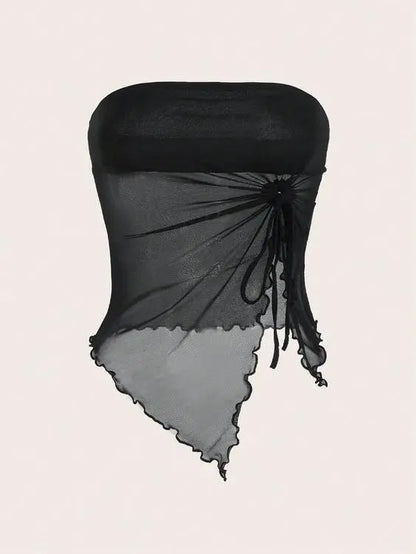 Y2k Aesthetic Gothic Sexy Women Sleeveles 90s Tank Tops Vintage translucency irregularity Camisole Crop Tops Clothes Girl Summer DRACO COUTURE