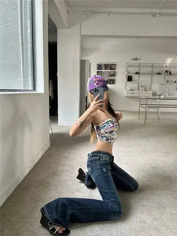 Vintage Streetwear Low Rise Flare Jeans - DRACO COUTURE