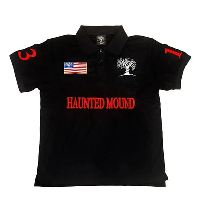 Haunted Mound Embroidered Red Polo Shirt Y2K Tshirt HipHop Retro Pumpkin Head Letter Embroidered Oversized Short Sleeve Top - DRACO COUTURE