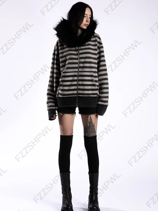 Black White Zip Hoodie