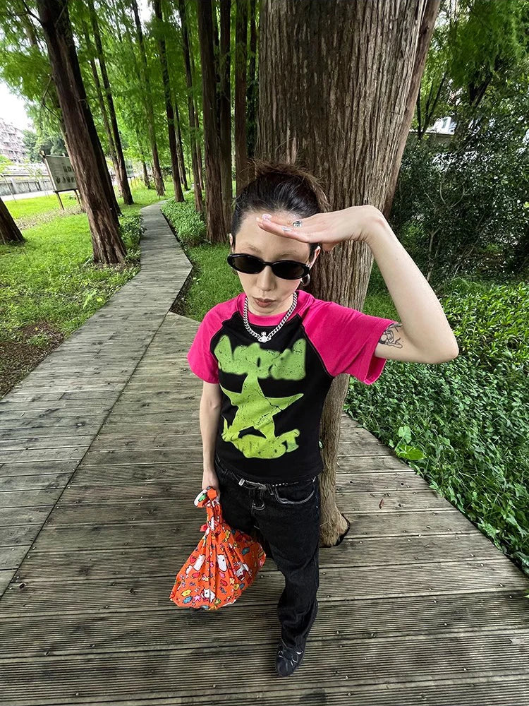 Y2K bestickte Wide-Leg-Jeans – Schwarz, hoher Bund