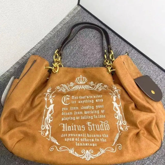 M6CC Unique Pumpkin Canvas Letter Large Shoulder Bag for Women with Chain Strap