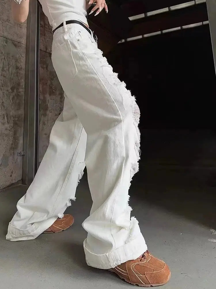 Ripped White Jeans - DRACO COUTURE