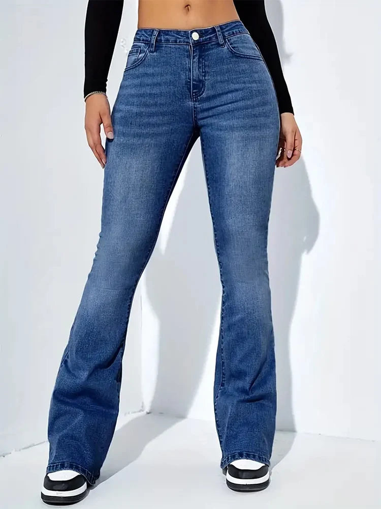 Damen Schlagjeans, Stretch, Mustache-Jeans, modische Skinny-Jeans mit hohem Bund, graue Denim-Hose, klassische Y2K-Punk-Langhose