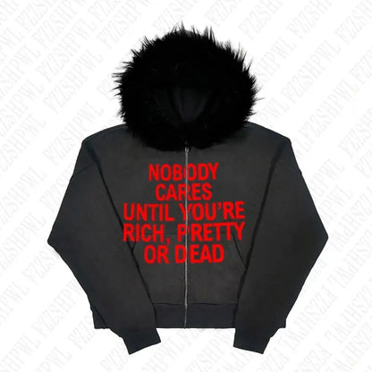 NOBODY CARES ZIP HOODIE - DRACO COUTURE