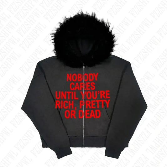 NOBODY CARES ZIP HOODIE - DRACO COUTURE