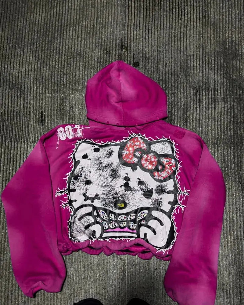 Hello Kitty Y2K Washed Hoodie - DRACO COUTURE