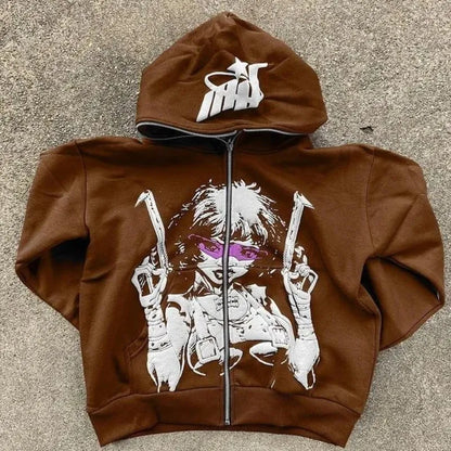 Cartoon Zip Up Hoodies 
Y2K