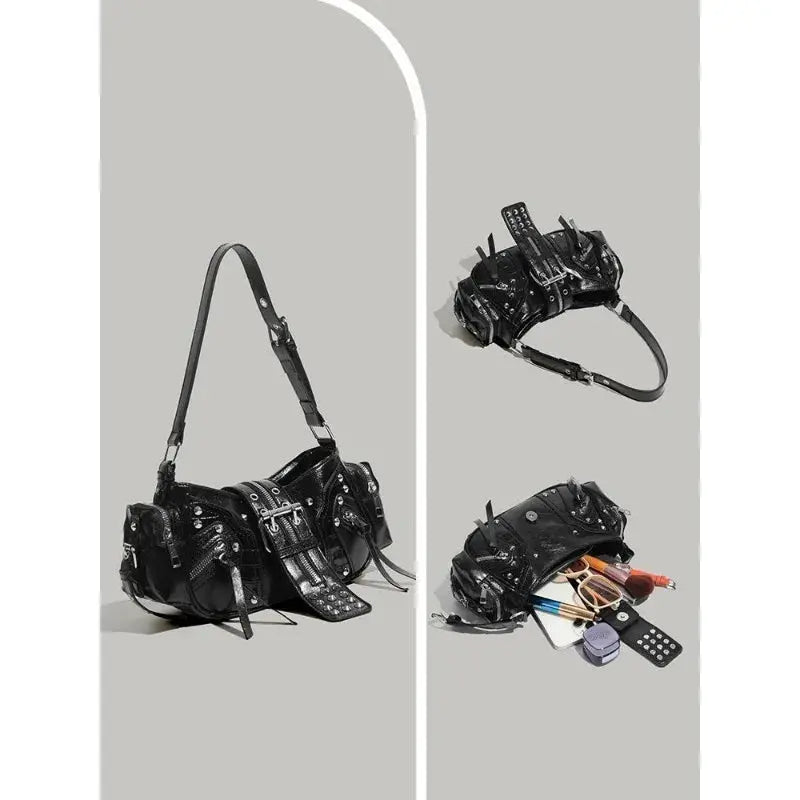 Y2k Black Motorcycle Shoulder Bag - DRACO COUTURE