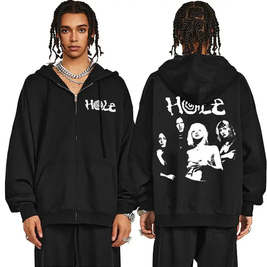Alternative Rock Band Hole Courtney Love Zipper Hoodie Men Fashion Vintage Zip Up Jacket Men's Gothic Oversized Zip Up Hoodies - DRACO COUTURE