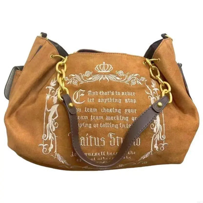 M6CC Unique Pumpkin Canvas Letter Large Shoulder Bag for Women with Chain Strap - DRACO COUTURE
