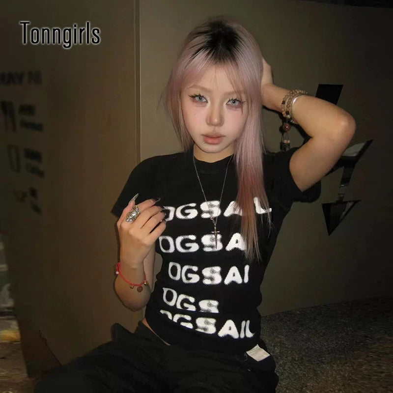 Grunge Top Slim Short Sleeve Y2k