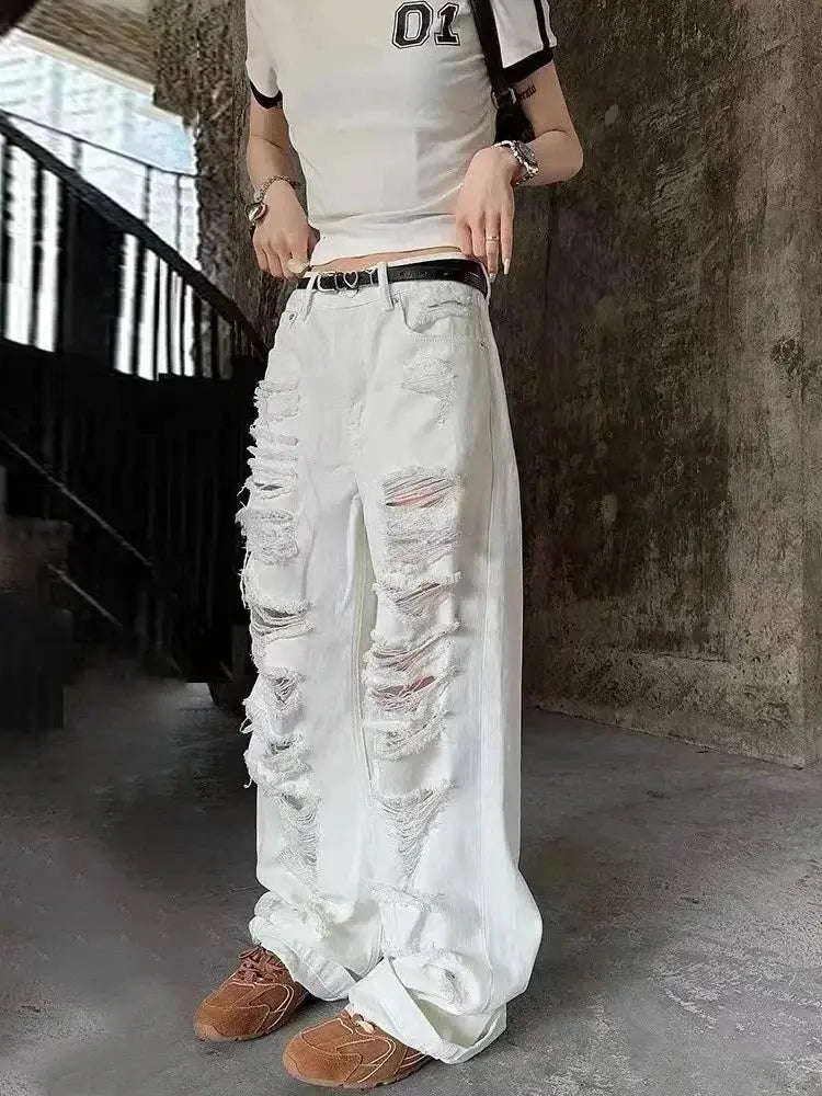 Ripped White Jeans - DRACO COUTURE