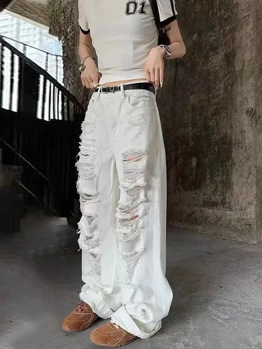 Ripped White Jeans - DRACO COUTURE