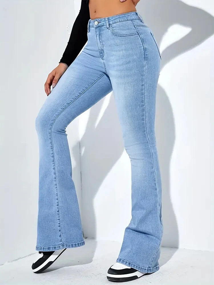 Damen Schlagjeans, Stretch, Mustache-Jeans, modische Skinny-Jeans mit hohem Bund, graue Denim-Hose, klassische Y2K-Punk-Langhose