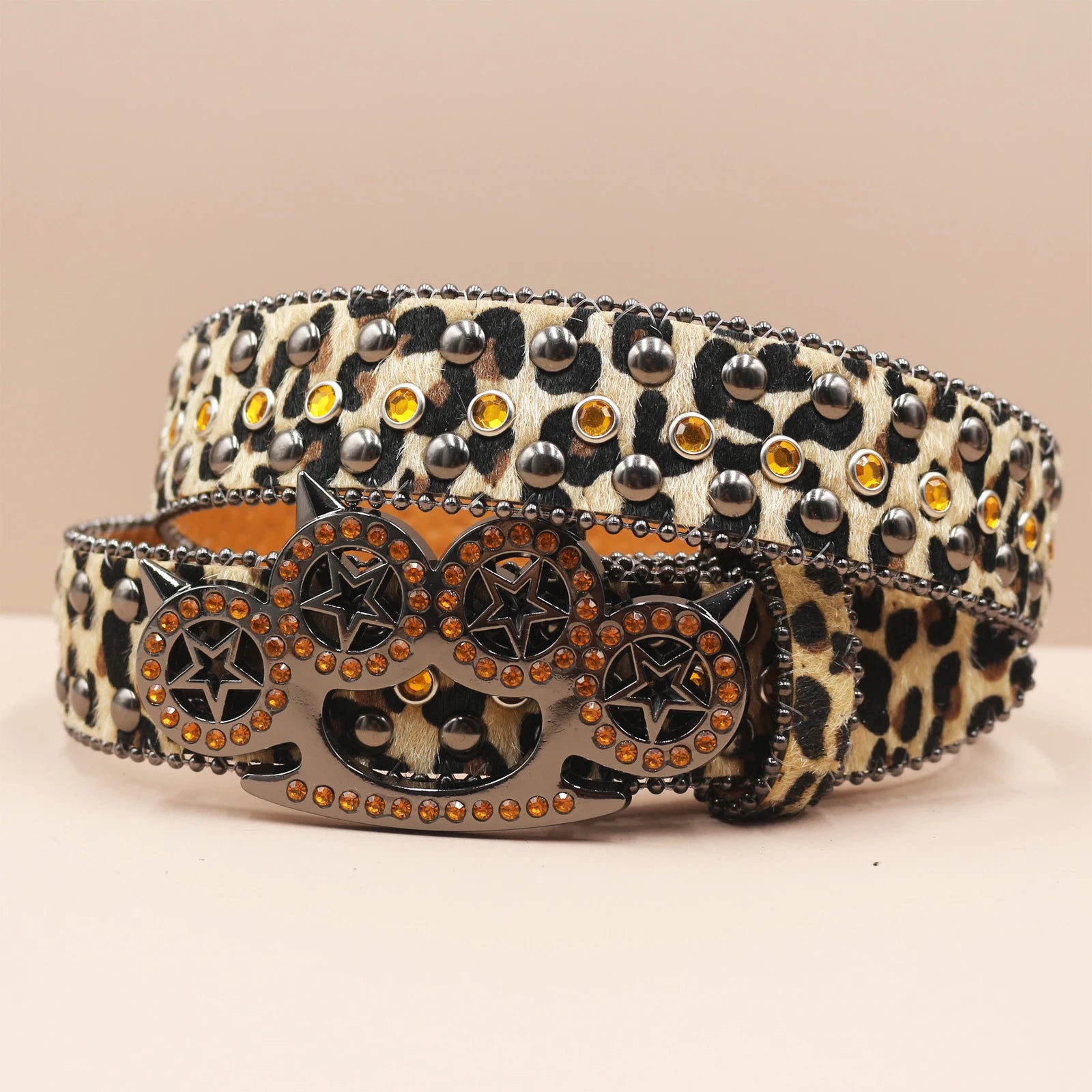 Y2K Strassgürtel mit Leopardenmuster – Western-Denim-Rock-Stil