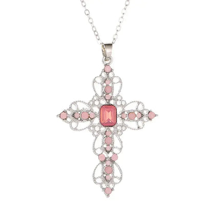 Gothic Big Zircon Cross Necklace Unisex Y2K Irregular Goth Large Cross Pendant Necklaces  for Men Women Couple Necklace Jewelry - DRACO COUTURE