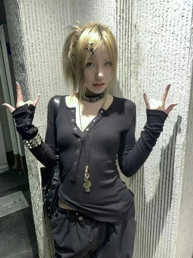 Y2k Gothic Black V-neck - DRACO COUTURE