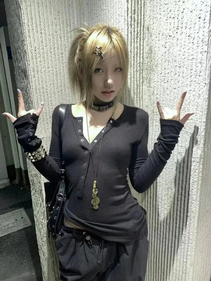 Y2k Gothic Black V-neck - DRACO COUTURE