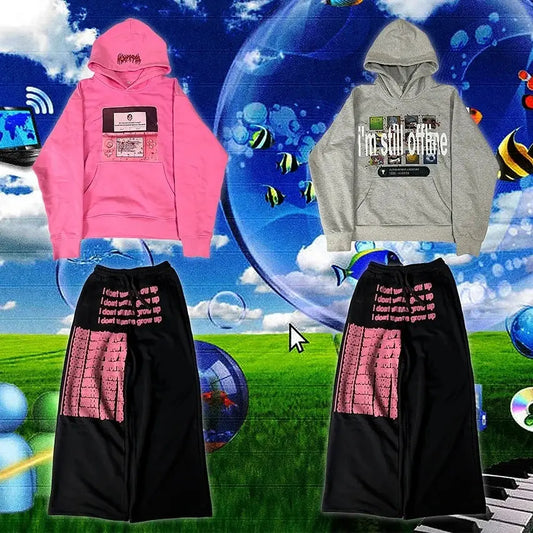 Y2k vintage 3ds and offline hoodies women street casual sweatpants two piece set sweatshirts harajuku tracksuit men clothing - DRACO COUTURE