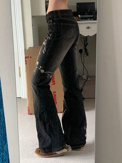 Weekeep Floral Embroidery Jeans Vintage 2000s