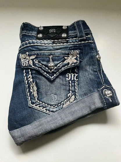 Fashion Retro Sexy Low Waist Denim Shorts Wash Pocket Embroidered Straight Pants 2025 Y2k Hip Hop Streetwear Casual Tight Shorts - DRACO COUTURE