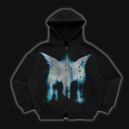 Black Printed Zip Hoodies (7 wariantów)
