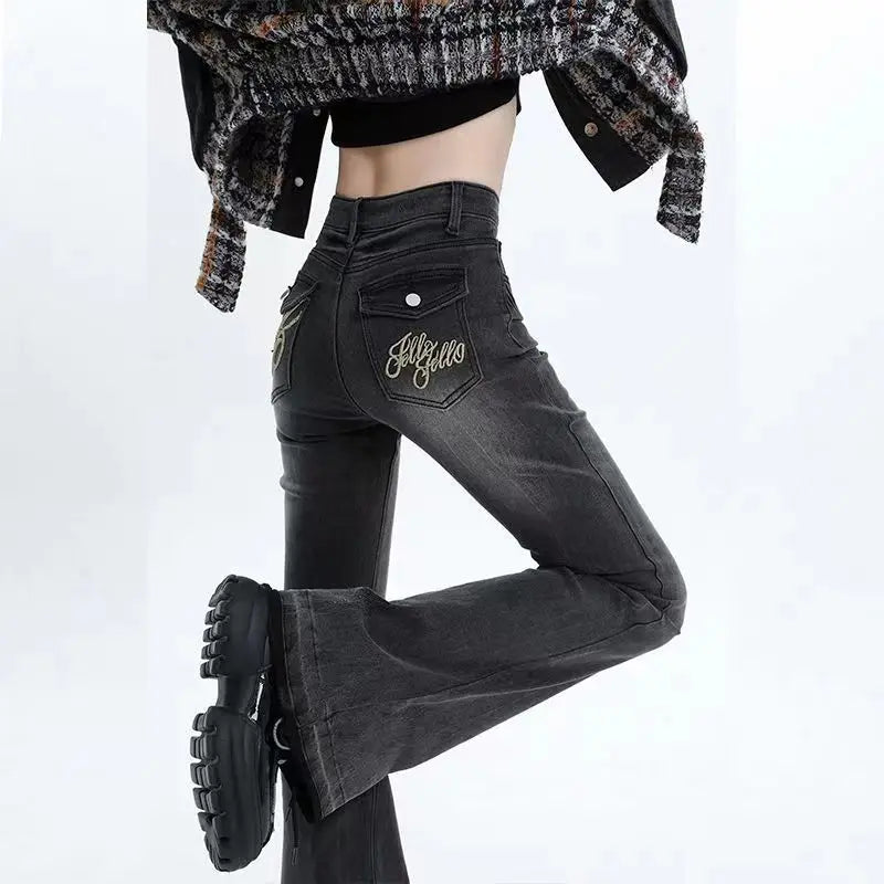 American High Street Spicy Girls Low Waist Jeans Damen Herbst Vintage Y2k Design Sense Slim Fit Straight Tube Micro Flare Pants