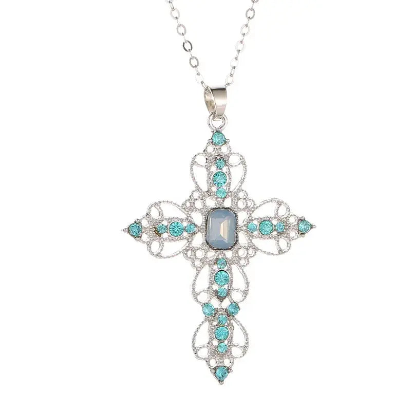 Gothic Big Zircon Cross Necklace Unisex Y2K Irregular Goth Large Cross Pendant Necklaces  for Men Women Couple Necklace Jewelry - DRACO COUTURE