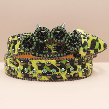 Y2K Rhinestone Leopard Belt – Western Denim Rock Style